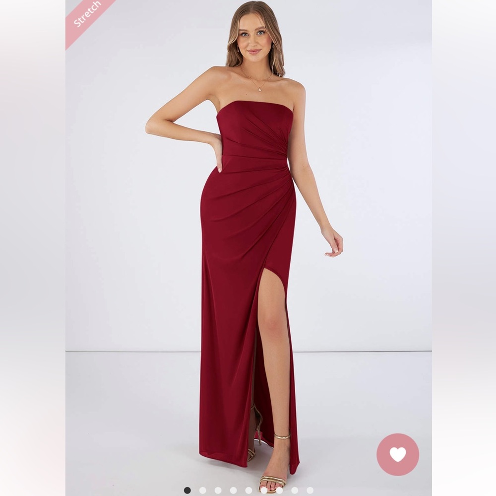 Azazie Adora Burgundy Sheath Strapless  Mesh Floor-length Dress